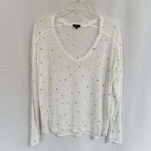 RAILS Sami Gold Foil Star V-Neck Drop Shoulder Long Sleeve Tee White Sz XL
